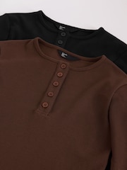Friends Like These Brown and Ivory Henley Tops 2 Pack - Image 4 of 4