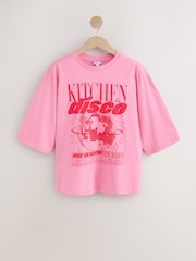 Pink Kitchen Disco Ball Graphic Crew Neck T-Shirt - Image 1 of 3