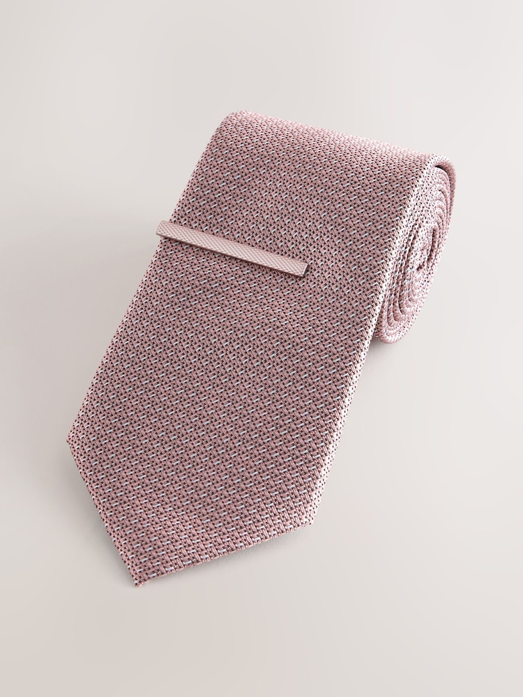 Pink Textured Tie with Tie Clip - Image 1 of 3