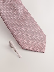 Pink Textured Tie with Tie Clip - Image 2 of 3