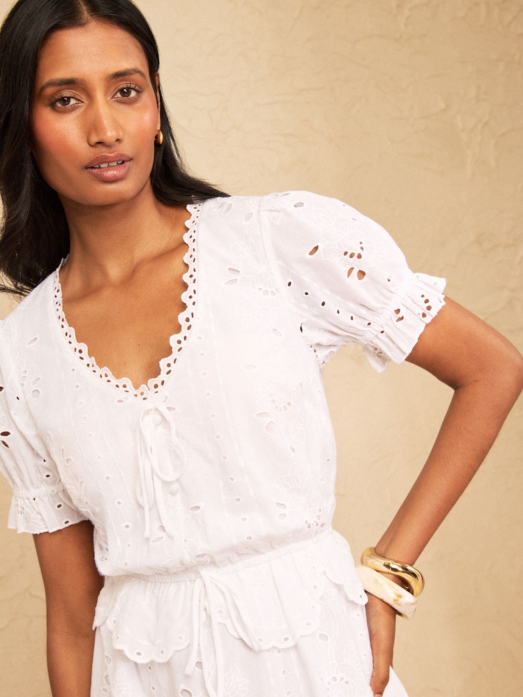 Love & Roses White Broderie Frill Detail Tie Mini Dress - Image 2 of 4 Love & Roses White Broderie Frill Detail Tie Mini Dress - Image 2 of 4