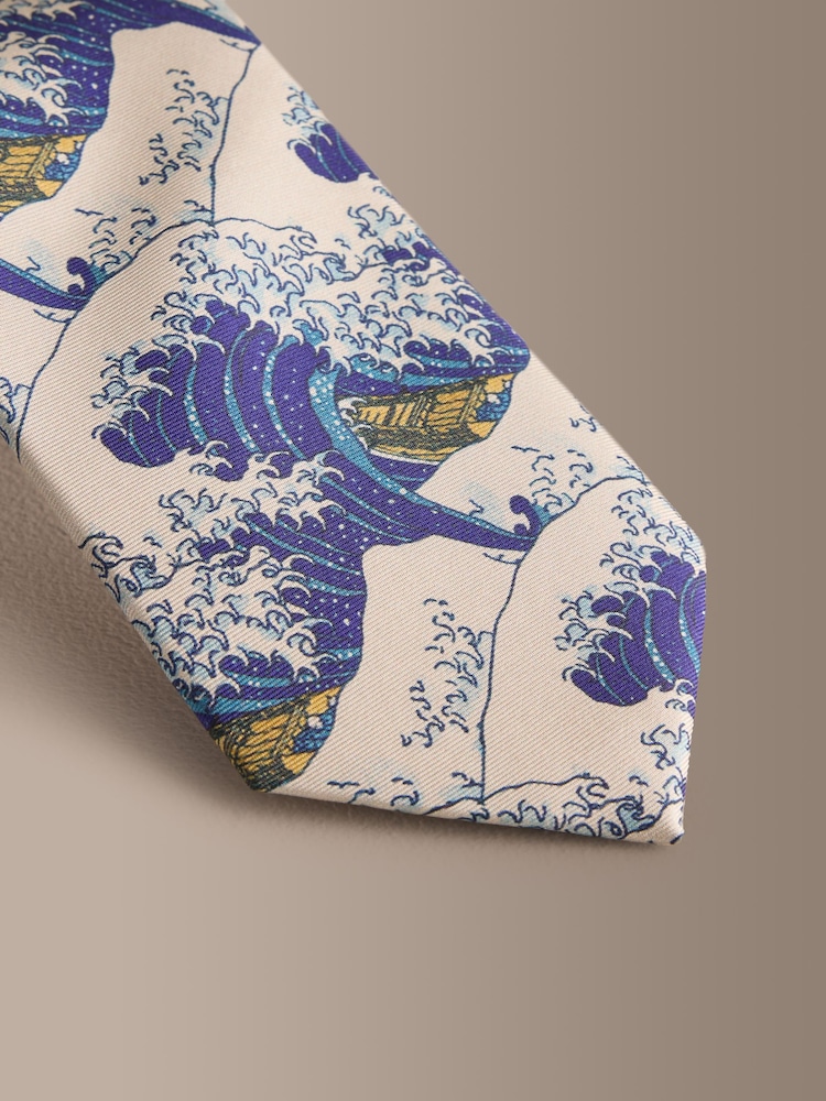 Blue Silk Wave Design Tie - Image 2 of 3