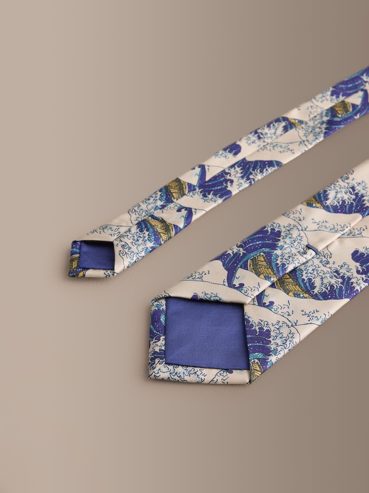 Blue Silk Wave Design Tie - Image 3 of 3
