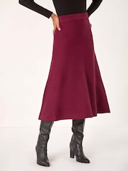 Roman Bright Red Knitted Midi Stretch Skirt - Image 1 of 5