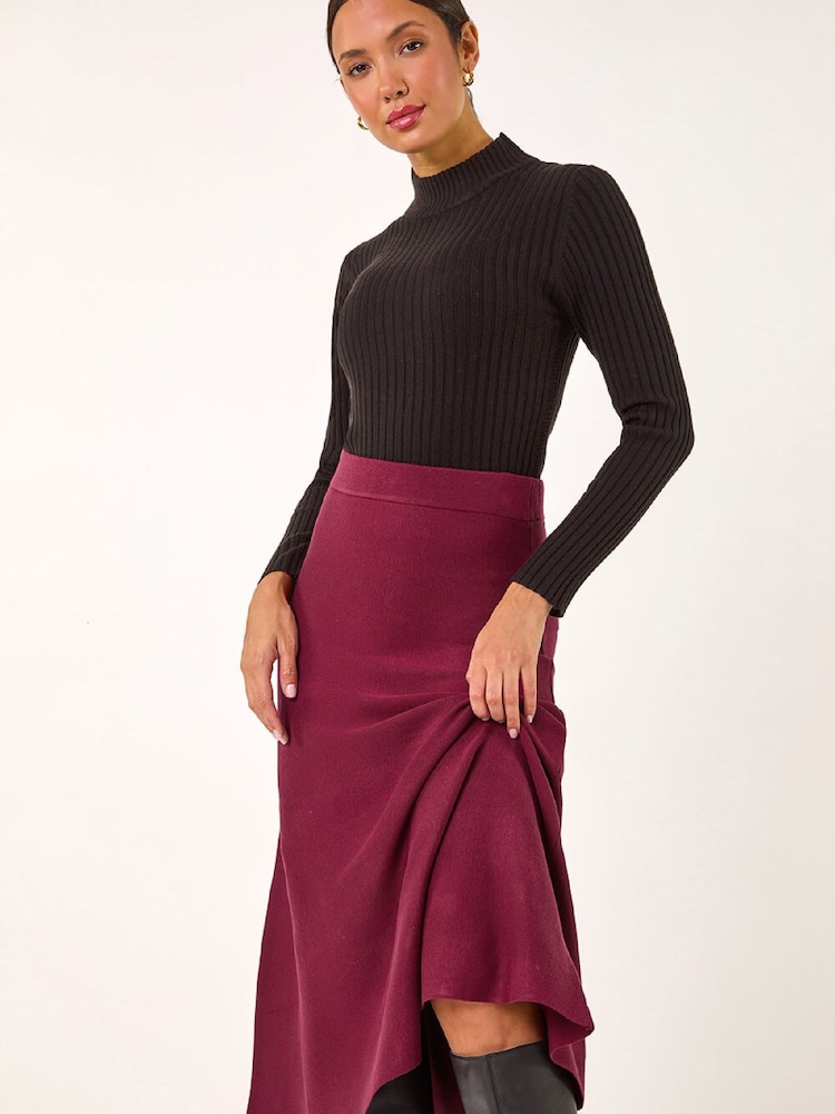 Roman Bright Red Knitted Midi Stretch Skirt - Image 2 of 5