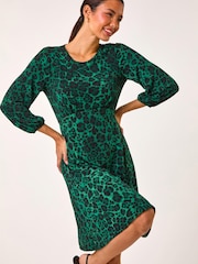 Roman Green Animal Print A-Line Gathered Dress - Image 3 of 5
