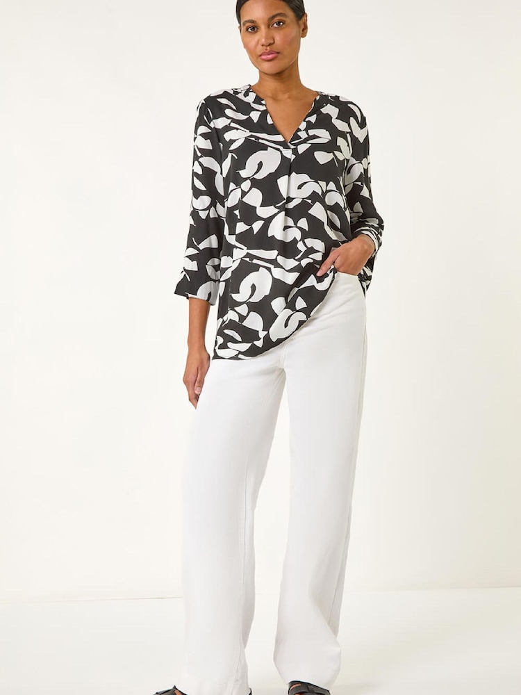 Roman Black Abstract Mono Pleat Detail Tunic Top - Image 2 of 5 Roman Black Abstract Mono Pleat Detail Tunic Top - Image 2 of 5