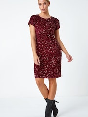 Roman Metallic Velvet Sequin Embellished Shift Dress - Image 1 of 5