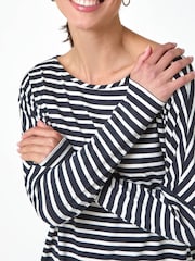 Roman Black Relaxed Stripe Print Long Sleeve Stretch T-Shirt - Image 4 of 5