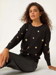 Πλεκτό Πουλόβερ με Ρωμαϊκό Αστέρι και Γκλίτερ - Εικόνα 1 από 5