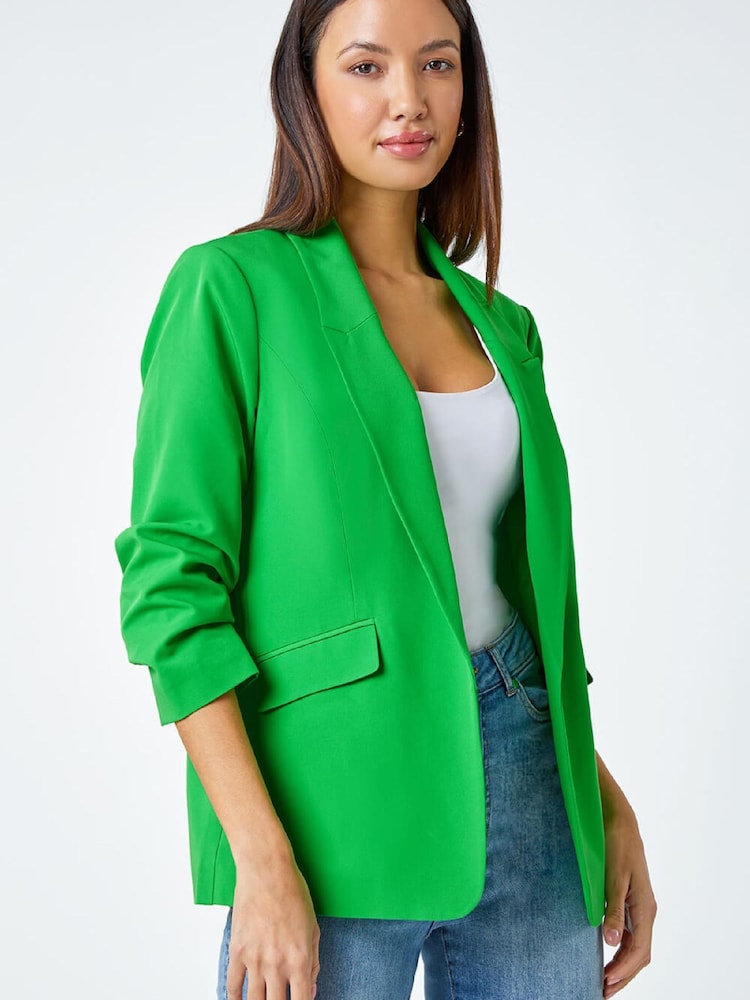 Roman Green Ruched Sleeve Stretch Blazer - Image 1 of 5 Roman Green Ruched Sleeve Stretch Blazer - Image 1 of 5