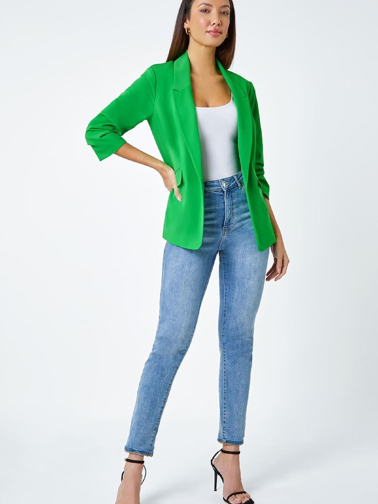 Roman Green Ruched Sleeve Stretch Blazer - Image 2 of 5 Roman Green Ruched Sleeve Stretch Blazer - Image 2 of 5