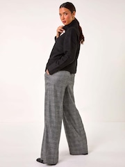 Roman Grey Check Print Tie Front Wide Leg Trousers - Image 2 of 5
