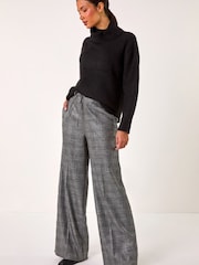 Roman Grey Check Print Tie Front Wide Leg Trousers - Image 4 of 5