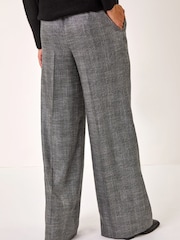 Roman Grey Check Print Tie Front Wide Leg Trousers - Image 5 of 5