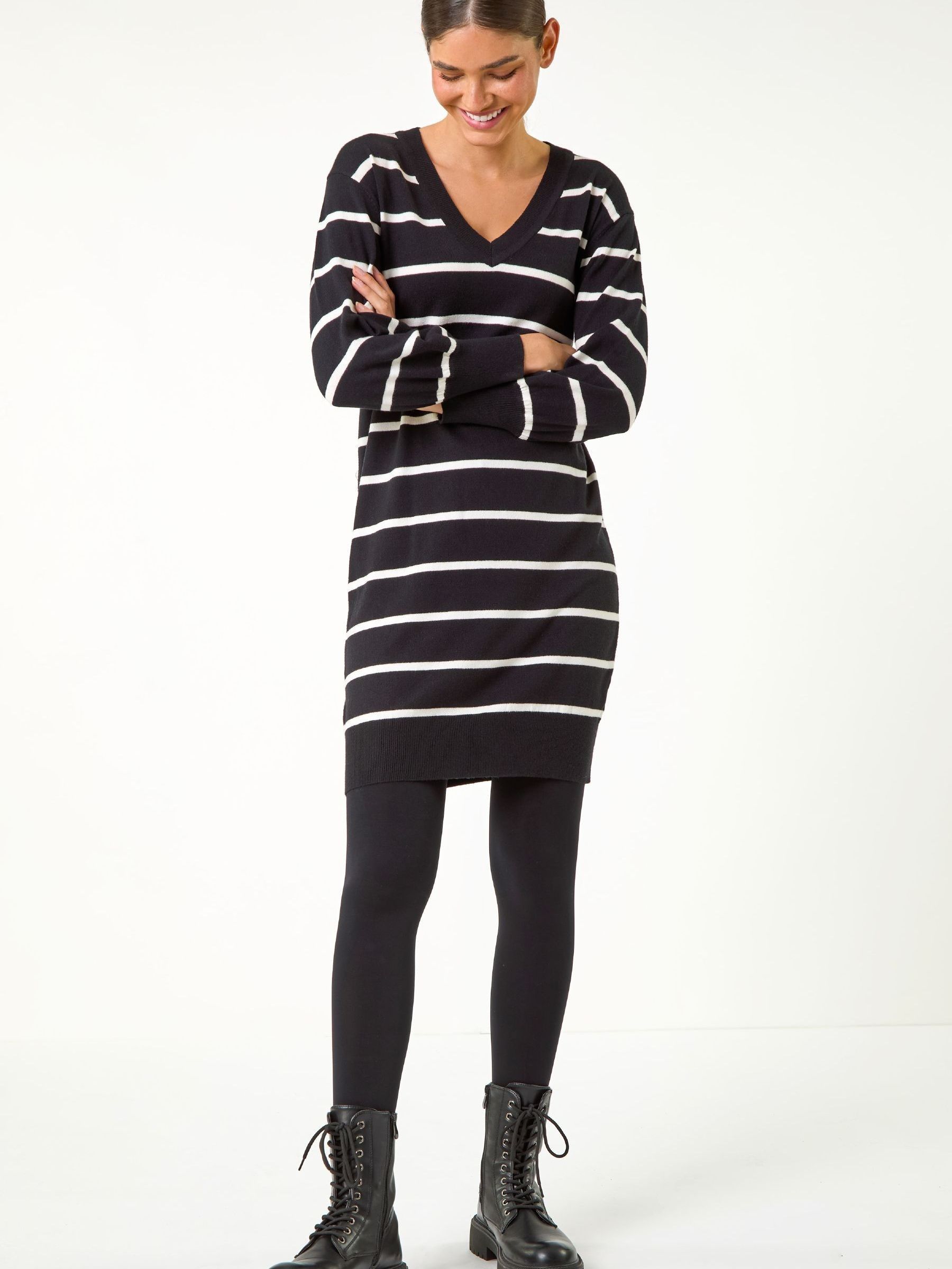 Buy Roman Black Stripe Print Knitted Jumper Dress from Next USA
