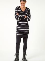 Roman Black Stripe Print Knitted Jumper Dress - Image 4 of 5
