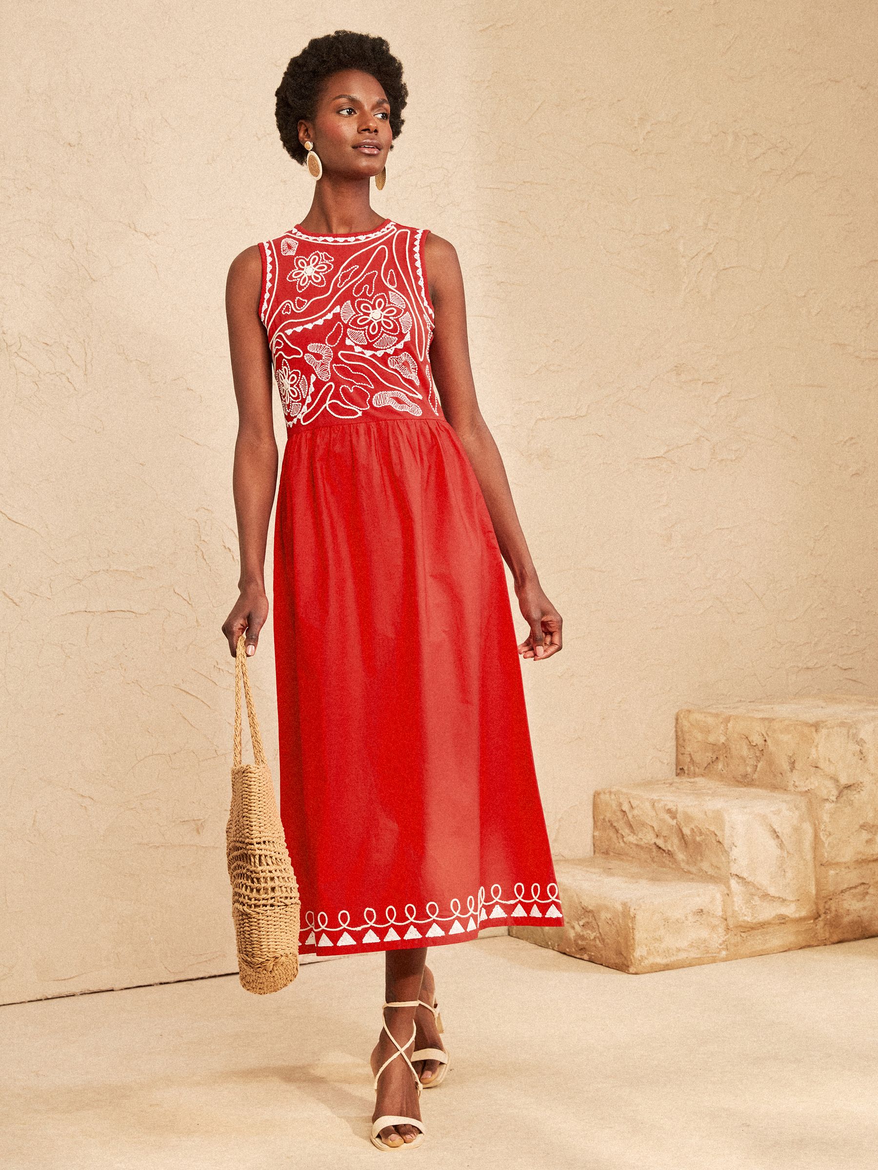 Buy Love & Roses Red Beaded Woven Skirt Jersey Midi Dress from the