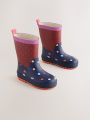 Navy/Burgundy Polka Dot Wellies - Image 1 of 6