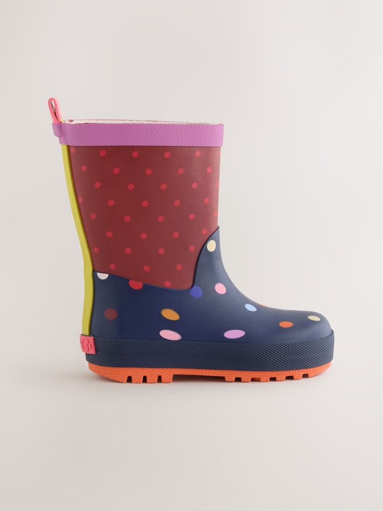 Navy/Burgundy Polka Dot Wellies - Image 2 of 6 Navy/Burgundy Polka Dot Wellies - Image 2 of 6