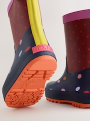 Navy/Burgundy Polka Dot Wellies - Image 3 of 6