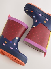 Navy/Burgundy Polka Dot Wellies - Image 5 of 6