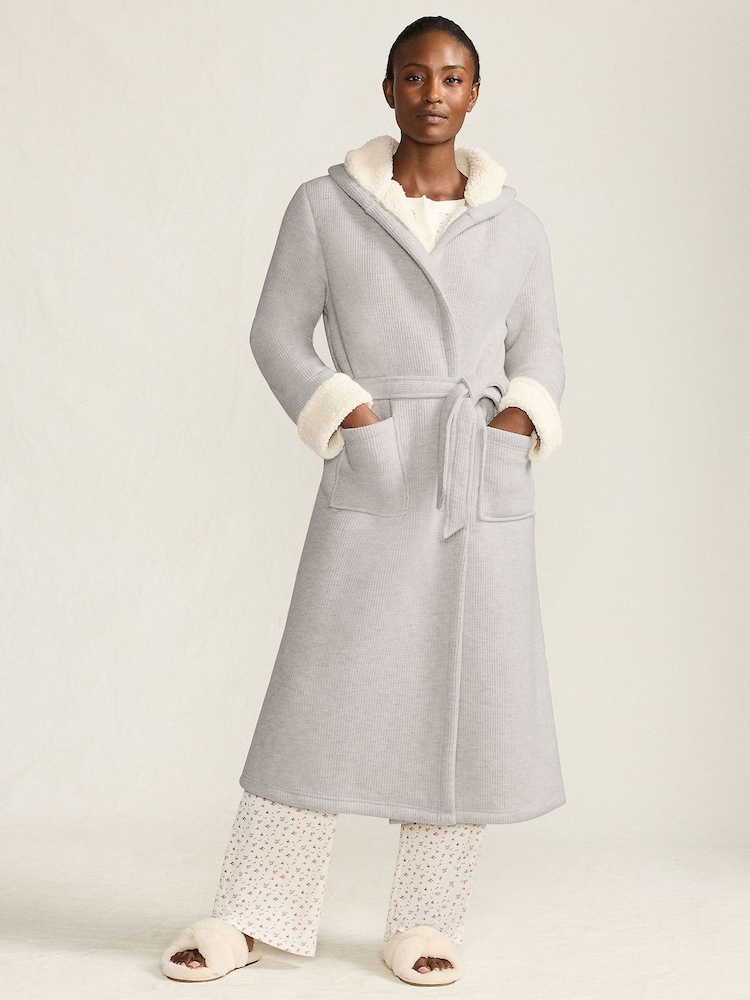 Lands' End Grey Waffle Borg Cosy Dressing Gown - Image 1 of 4 Lands' End Grey Waffle Borg Cosy Dressing Gown - Image 1 of 4