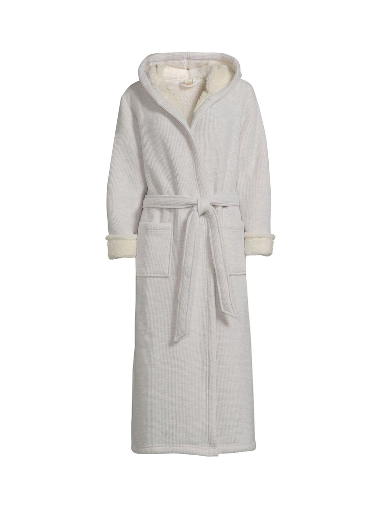 Lands' End Grey Waffle Borg Cosy Dressing Gown - Image 4 of 4 Lands' End Grey Waffle Borg Cosy Dressing Gown - Image 4 of 4
