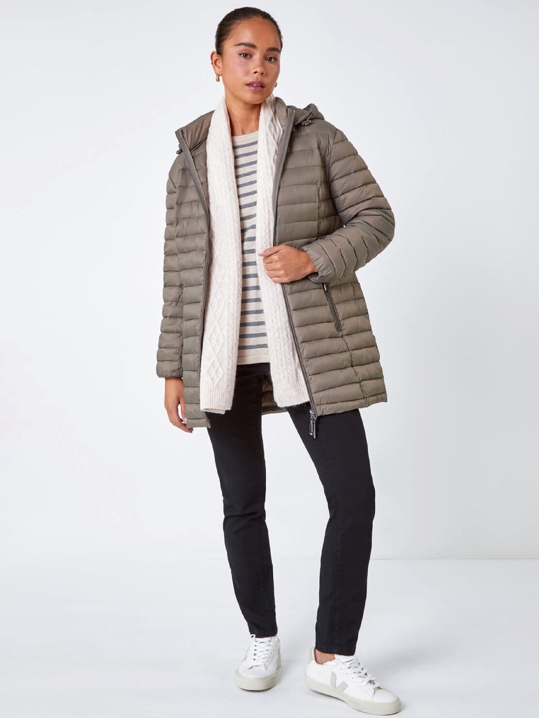 Roman Women's Brown Petite Metallic Finish Quilted Puffer Coat - Image 4