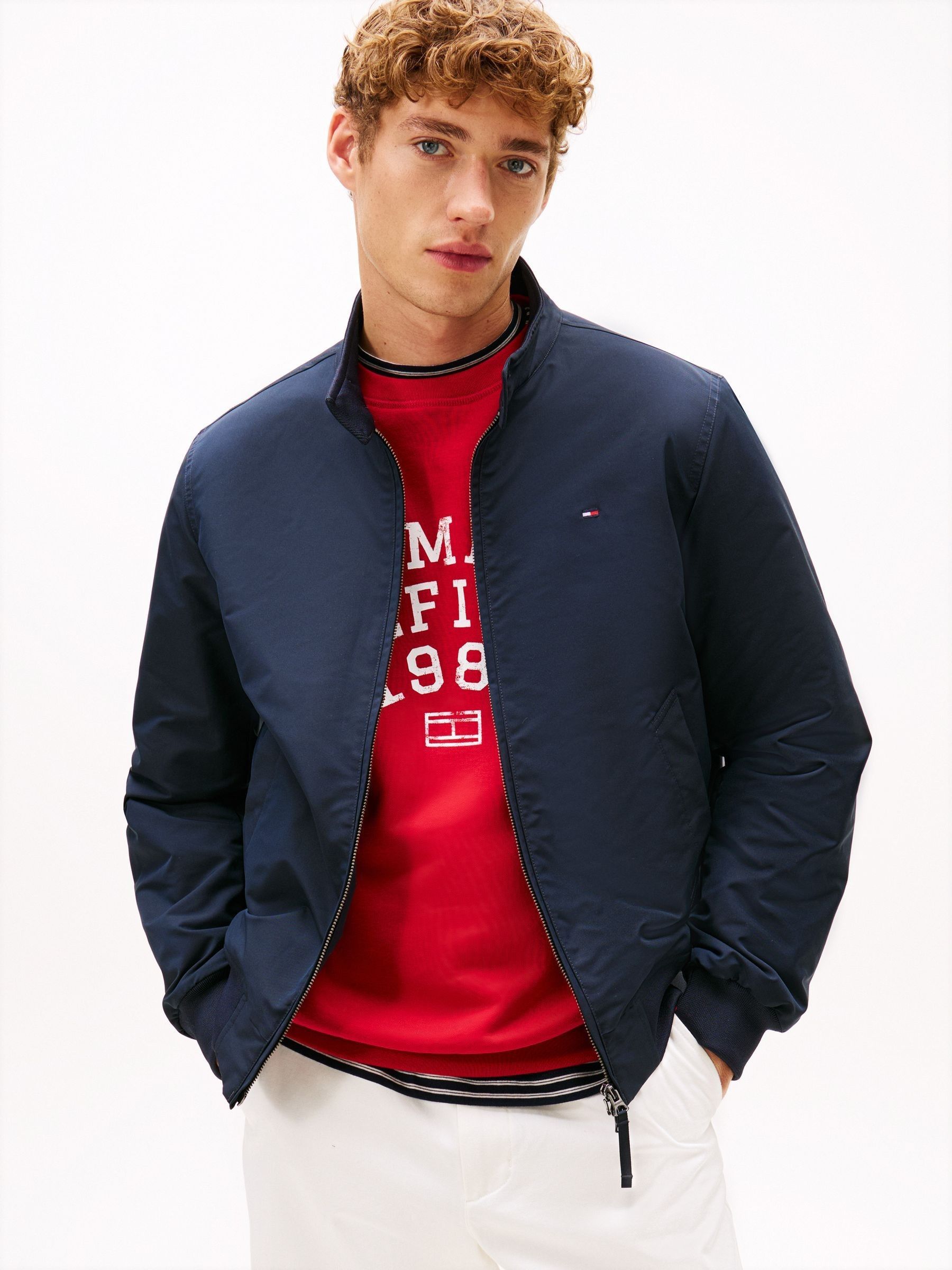 Buy Tommy Hilfiger Blue Stand-Up Collar Relaxed Harrington Jacket