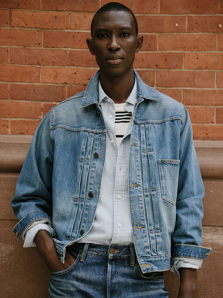 Tommy Hilfiger Blue Cinch Back Denim Trucker Jacket - Image 1 of 8