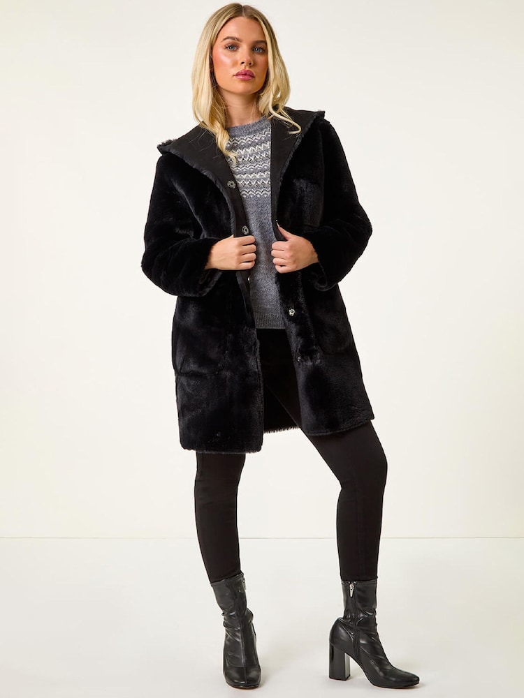 Roman Black Reversible Faux Sheepskin Coat - Image 2 of 5
