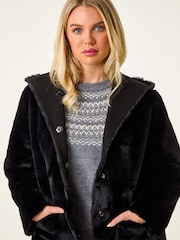 Roman Black Reversible Faux Sheepskin Coat - Image 4 of 5