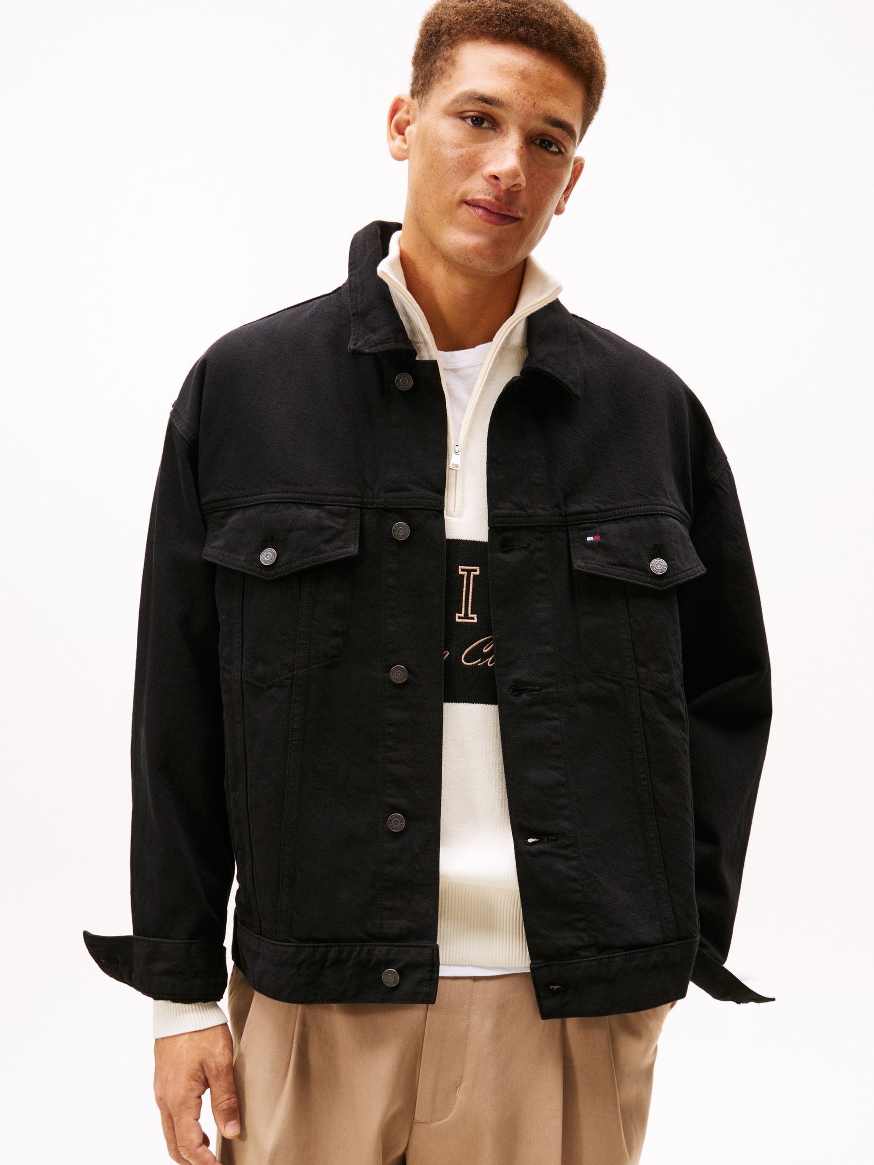 CoreFighterTropicalHell♠︎BlackDenimJacket Buy Tommy Hilfiger Black Relaxed Washed Denim Trucker Jacket from