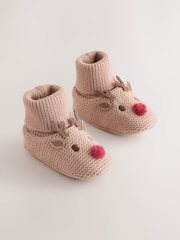 Brown Reindeer Baby Sock Top Boots (0-18mths) - Image 1 of 5