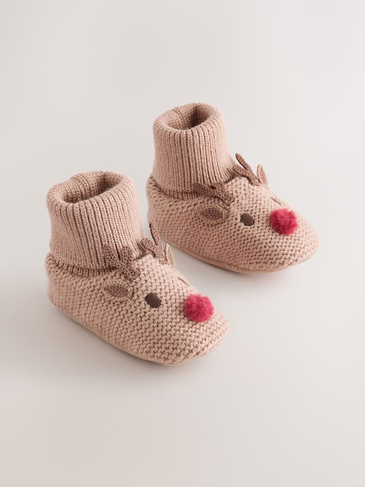 Brown Reindeer Baby Sock Top Boots (0-18mths) - Image 1 of 5 Brown Reindeer Baby Sock Top Boots (0-18mths) - Image 1 of 5