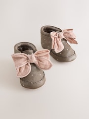 Chocolate Brown Polka Dot Baby Boots (0-18mths) - Image 1 of 5