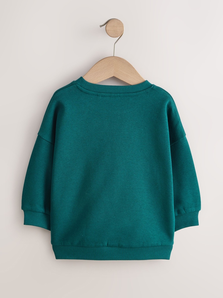 Dark Green Printed Crew Neck Sweat Top (3mths-7yrs) - Image 2 of 4