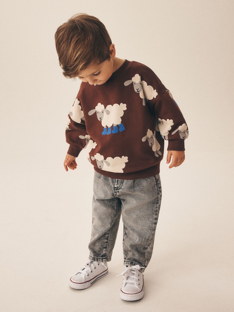 Brown Sheep All Over Printed Crew Neck Sweat Top (3mths-7yrs) - Image 2 of 4