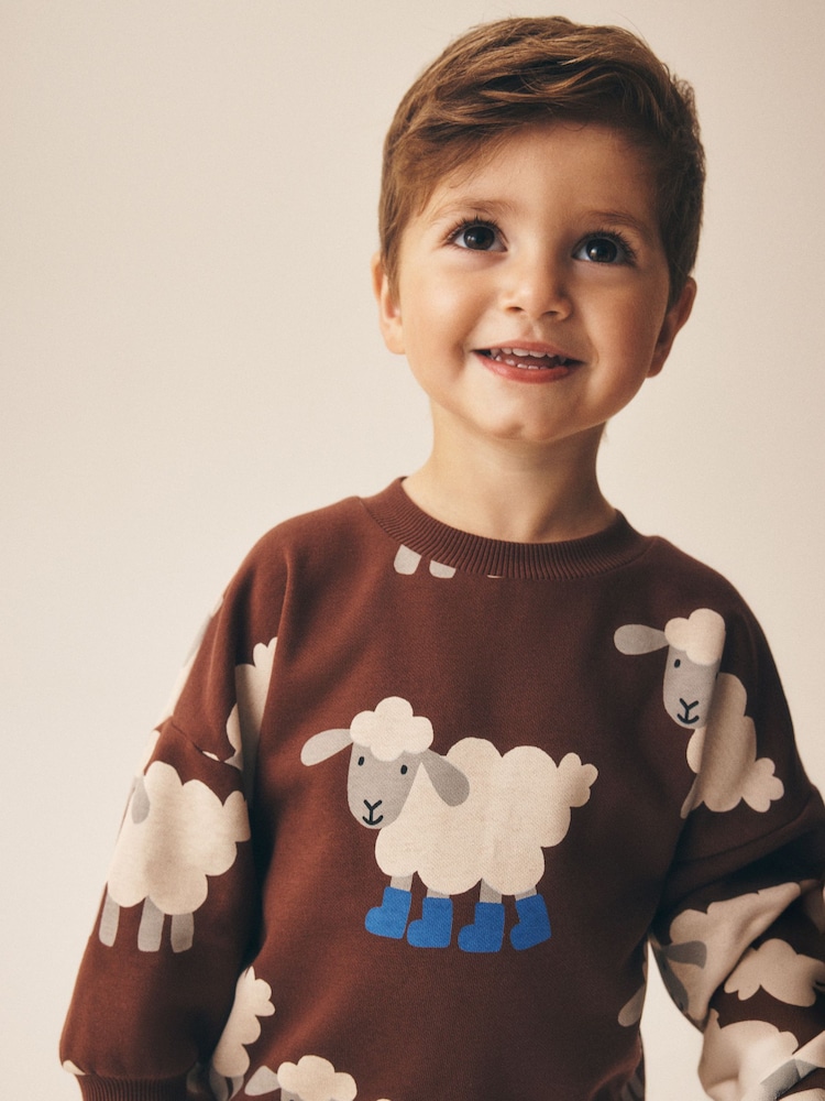 Brown Sheep All Over Printed Crew Neck Sweat Top (3mths-7yrs) - Image 4 of 4