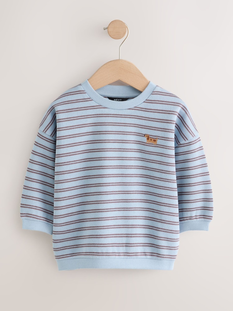 Blue/Brown Stripe All Over Printed Crew Neck Sweat Top (3mths-7yrs) - Image 1 of 4