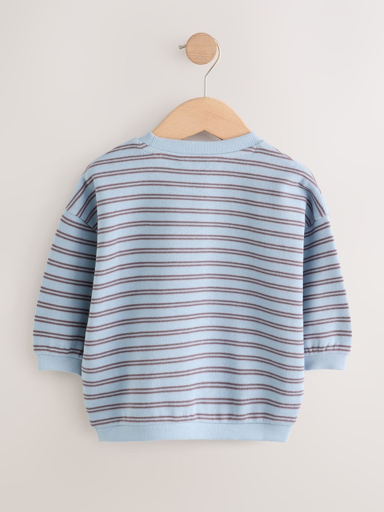 Blue/Brown Stripe All Over Printed Crew Neck Sweat Top (3mths-7yrs) - Image 2 of 4