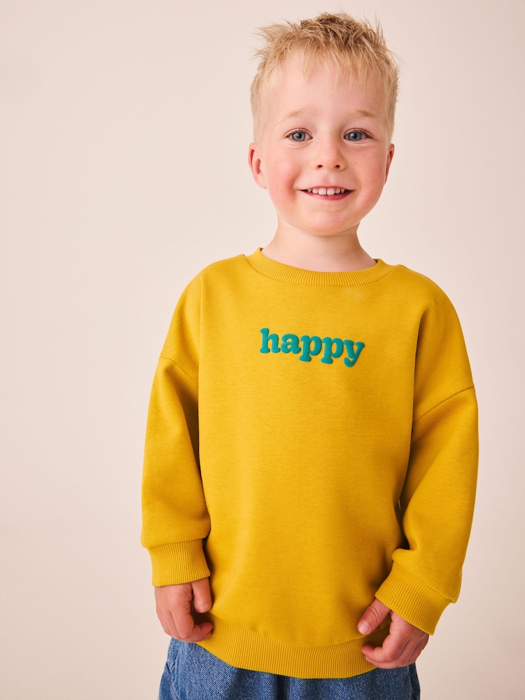 Ochre Yellow Printed Crew Neck Sweat Top (3mths-7yrs) - Image 1 of 4