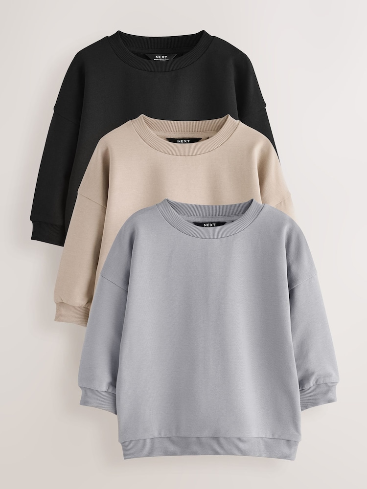 Black/Grey Plain Sweat Tops 3 Pack (3mths-7yrs) - Image 1 of 7