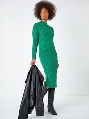 Roman Green Cable Knit Midi Jumper Dress - Image 1 of 5