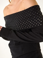 Roman Black Diamante Bardot Jumper - Image 5 of 5