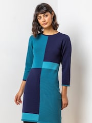 Roman Blue Colour Block Knitted Dress - Image 3 of 4