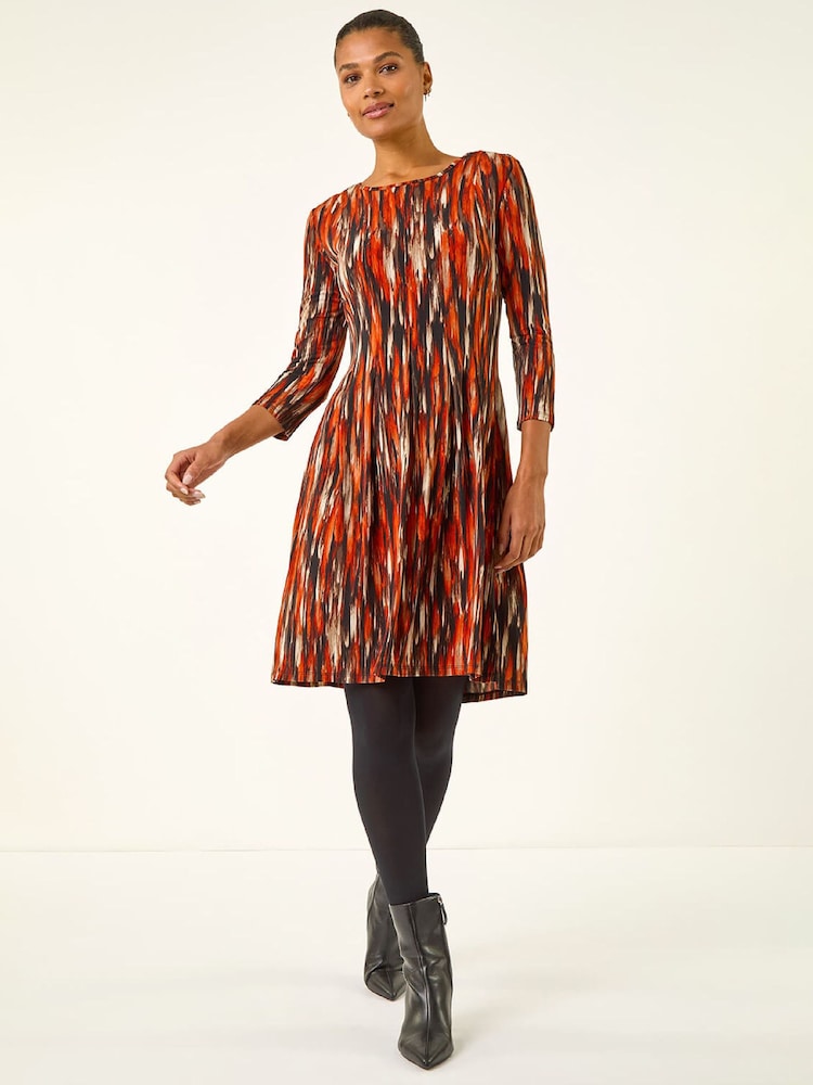 Roman Orange Abstract Print Panel Stretch Dress - Image 1 of 5 Roman Orange Abstract Print Panel Stretch Dress - Image 1 of 5
