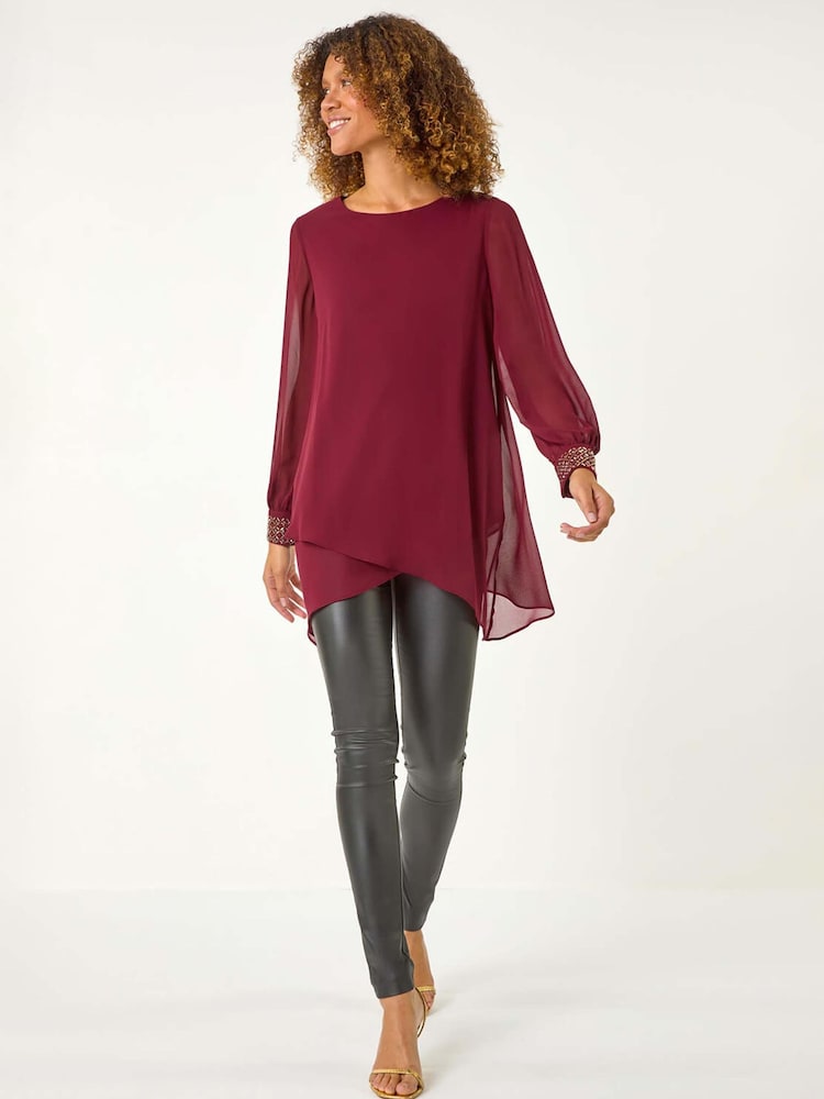 Roman Red Embellished Detail Layered Tunic Top - Image 1 of 5 Roman Red Embellished Detail Layered Tunic Top - Image 1 of 5