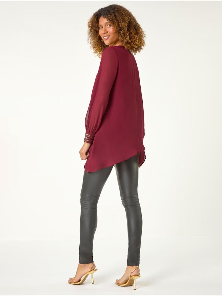Roman Red Embellished Detail Layered Tunic Top - Image 2 of 5 Roman Red Embellished Detail Layered Tunic Top - Image 2 of 5